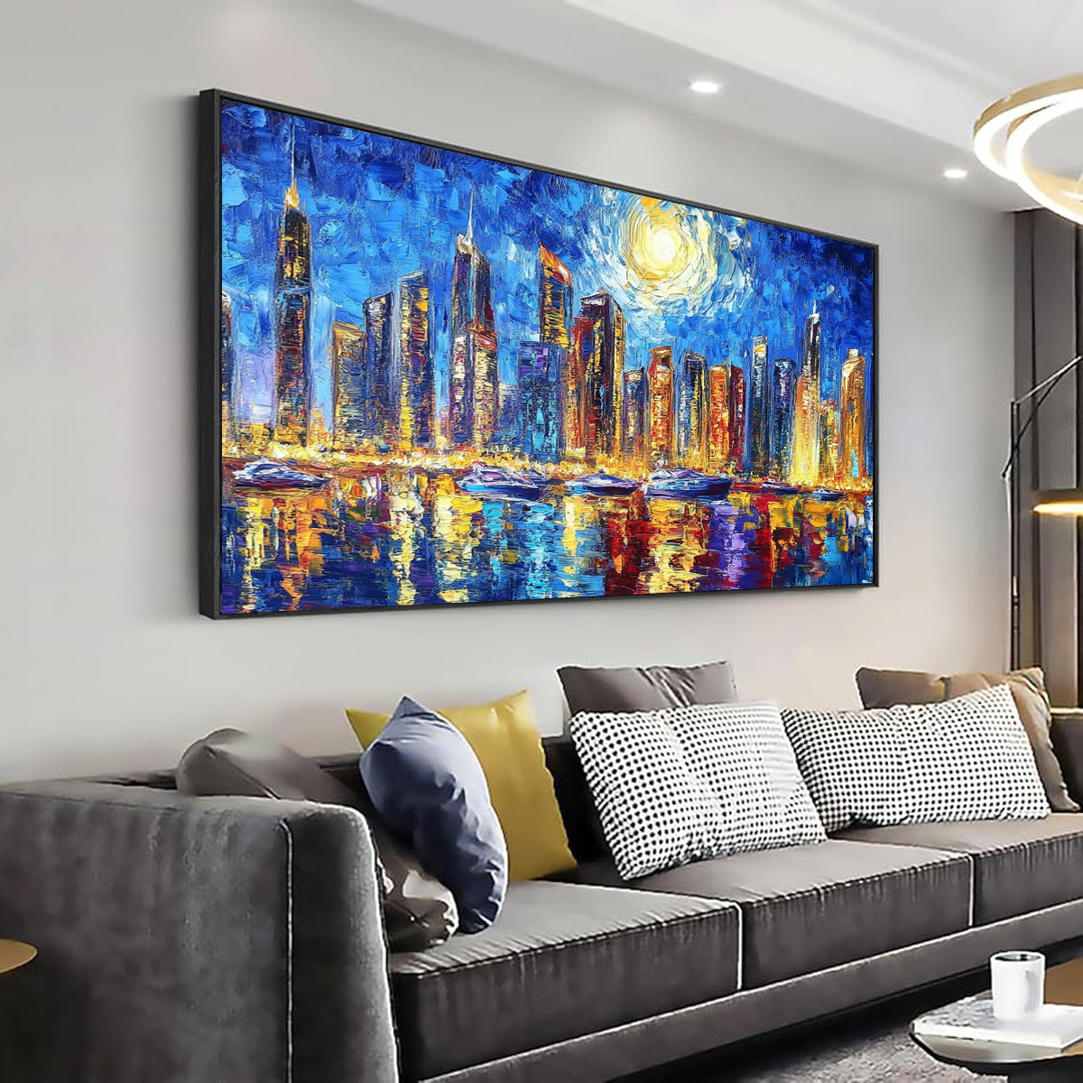 Starry Night Cityscape Abstract Canvas Wall Art