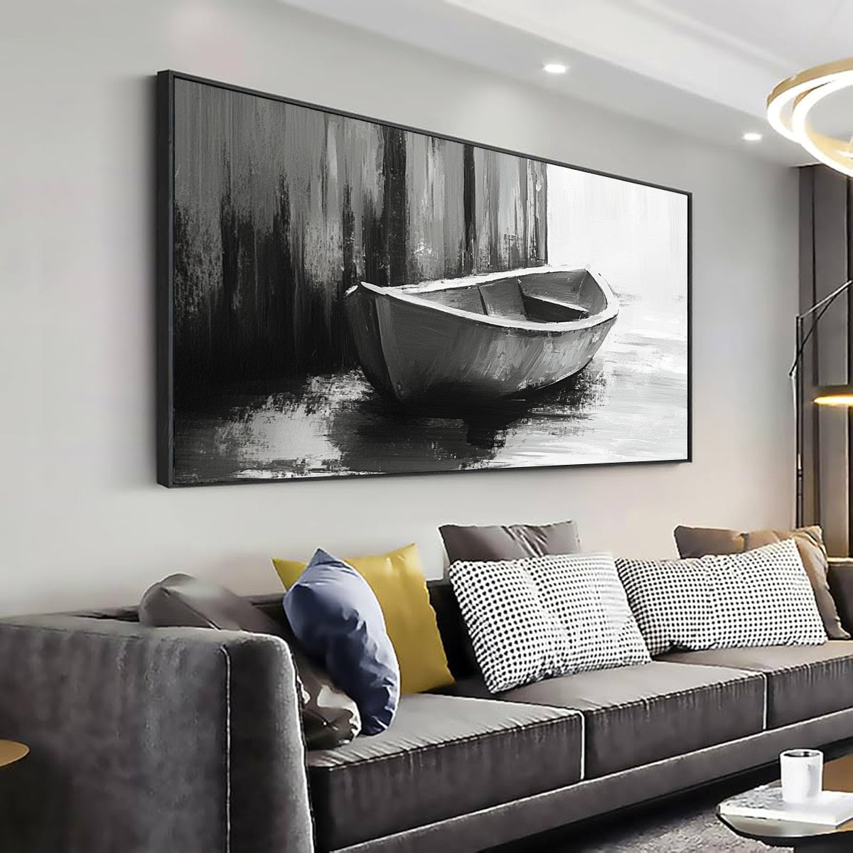 Silent Harbor Monochrome Abstract Canvas Wall Art for Living Room
