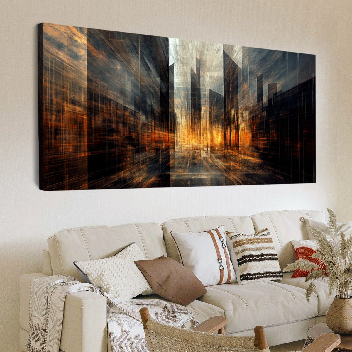 Radiant Cityscape Abstract Canvas Wall Art for Living Room