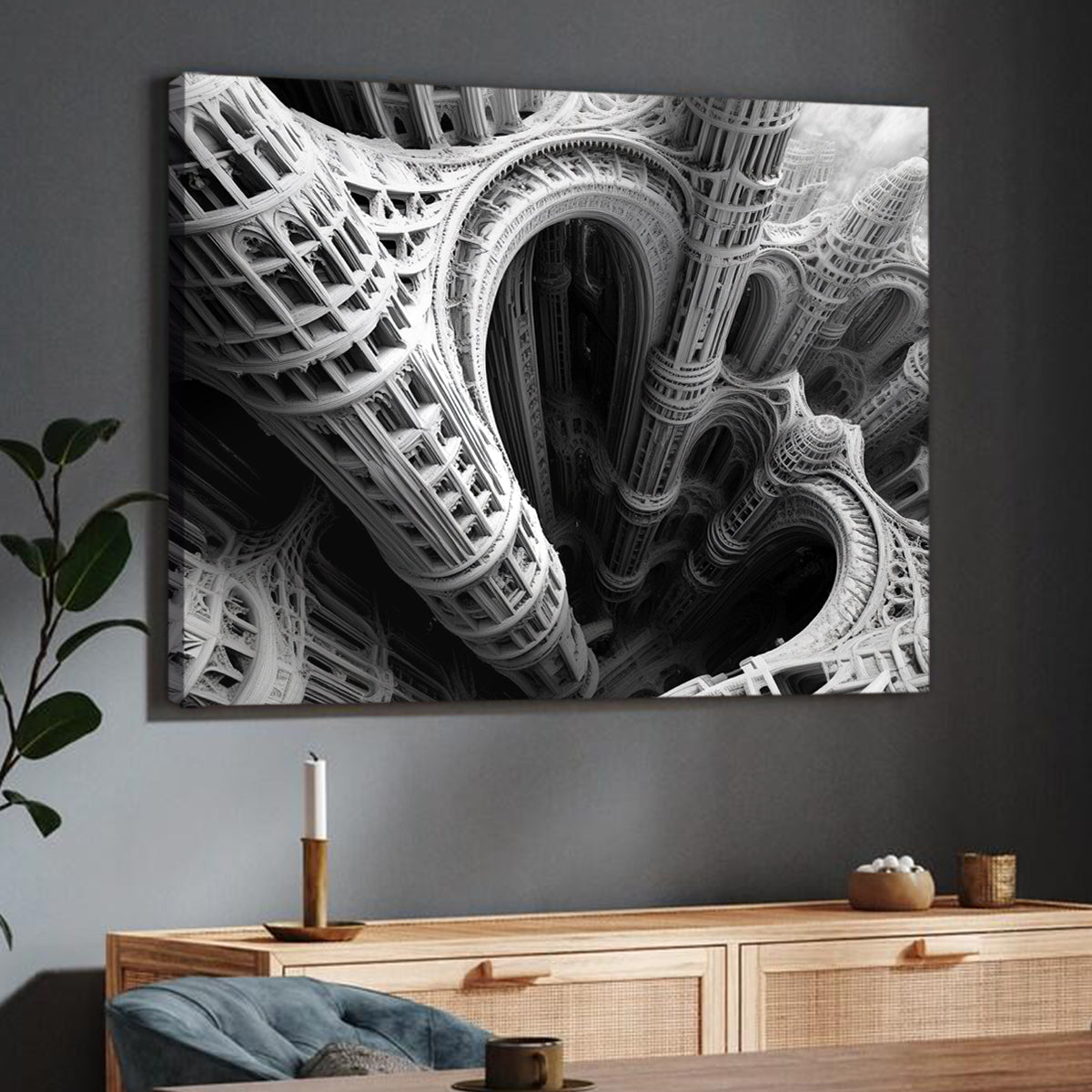 Architectural Abyss Monochromatic Abstract Canvas Wall Art