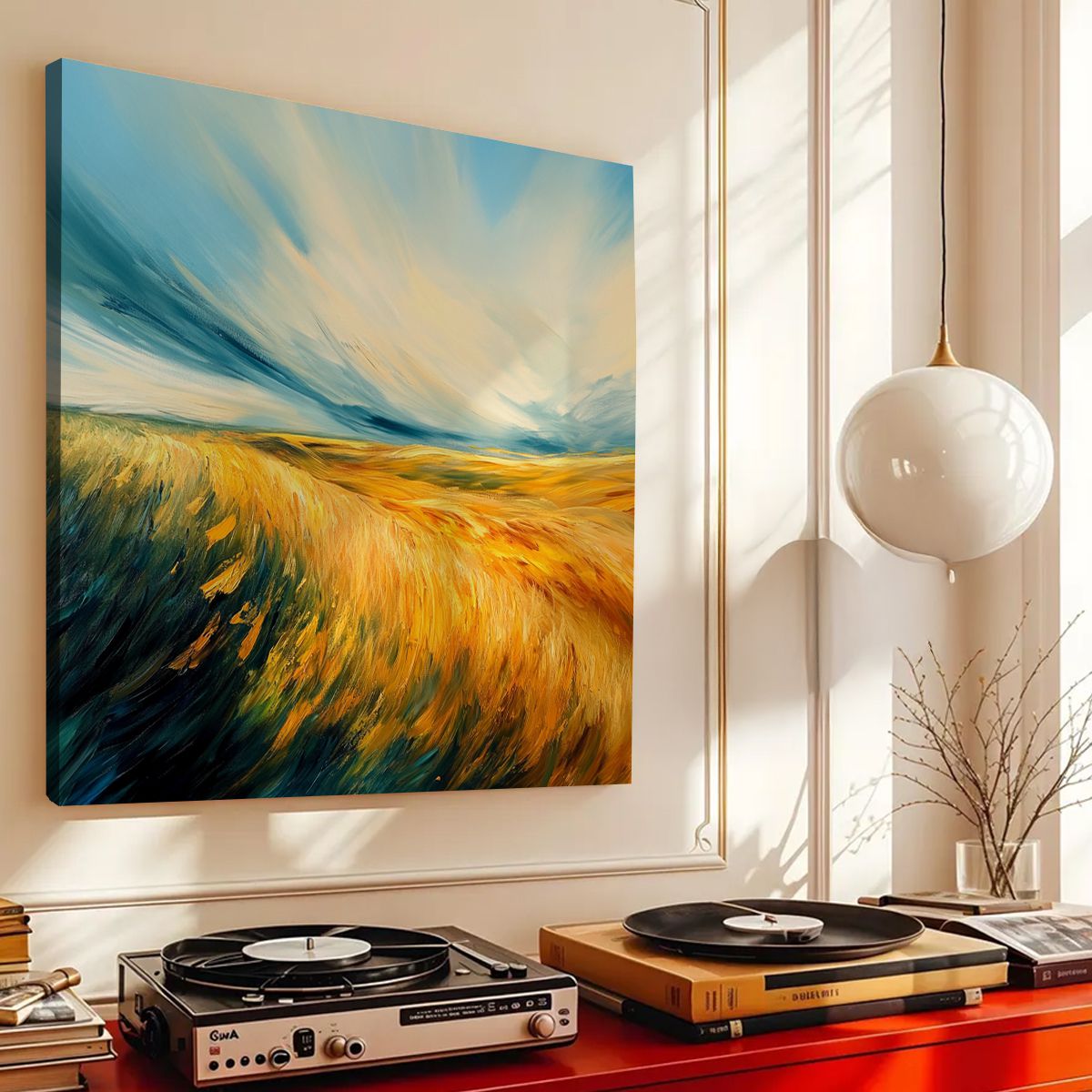 Golden Fields Landscape Abstract Canvas Wall Art for Living Room