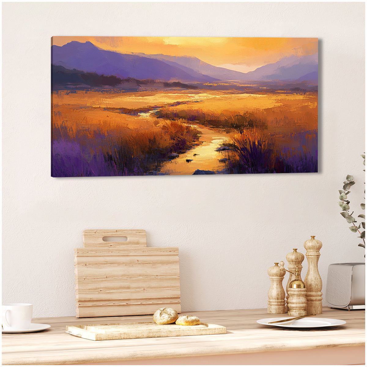 Golden Valley Vibrant Landscape Abstract Canvas Wall Art