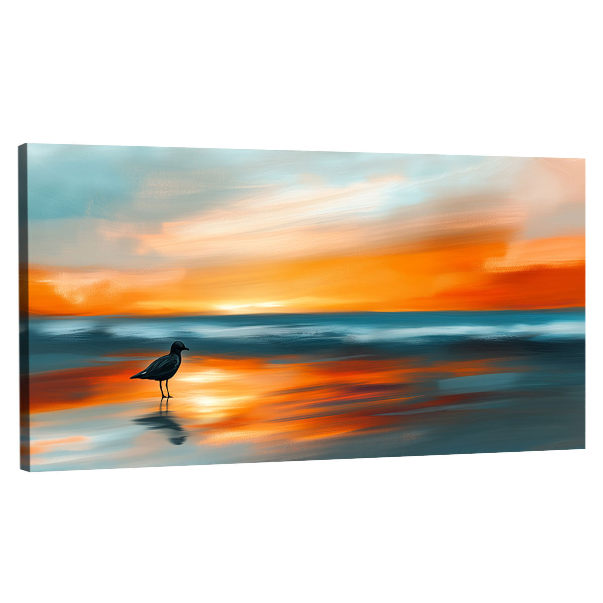 Lone Bird Under Sunset Beach Wall Art