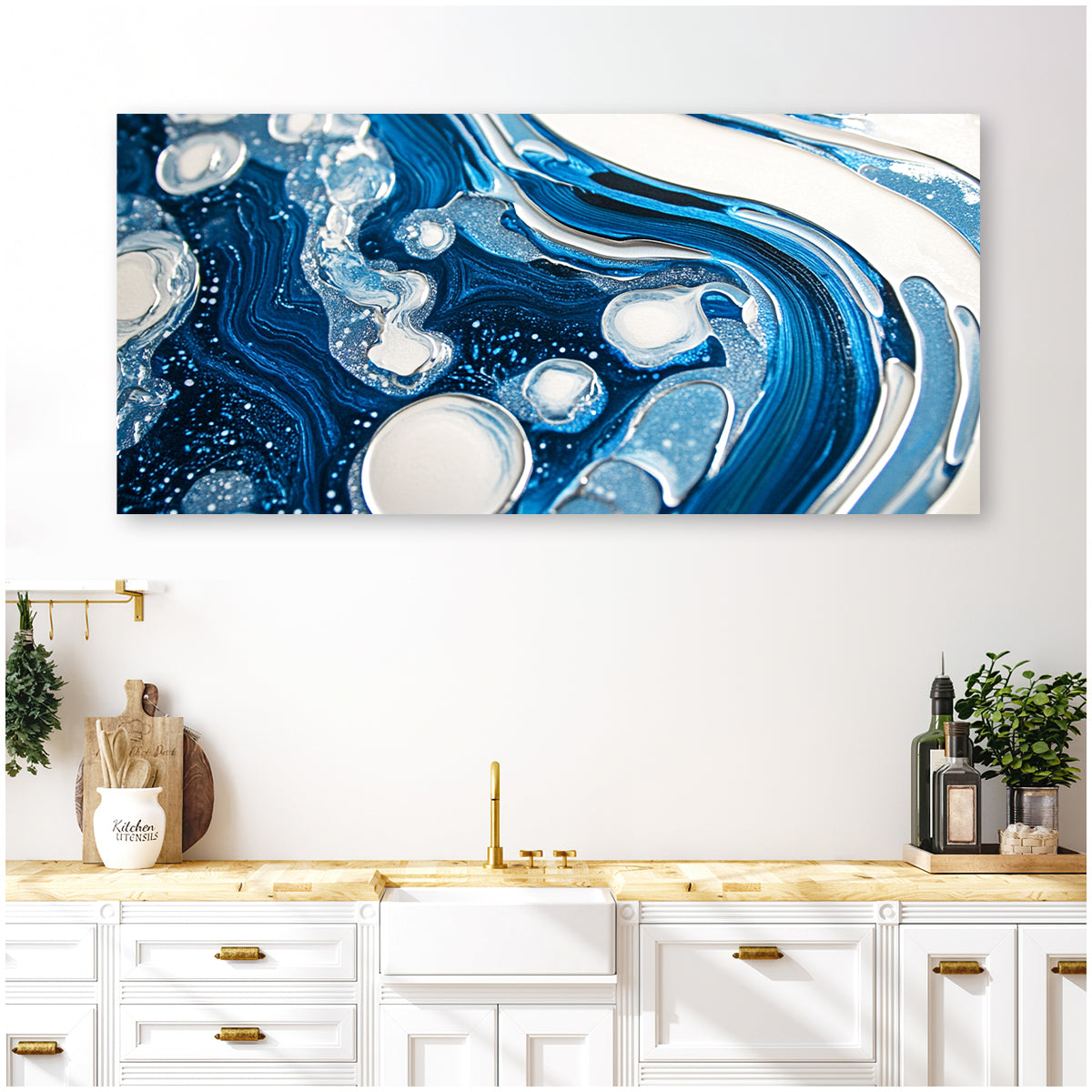 Oceanic Whispers Fluid Art Abstract Canvas Wall Art