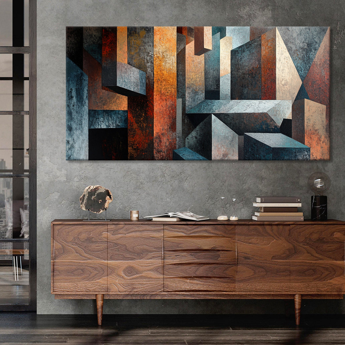 Geometric Harmony Cubism Abstract Canvas Wall Art