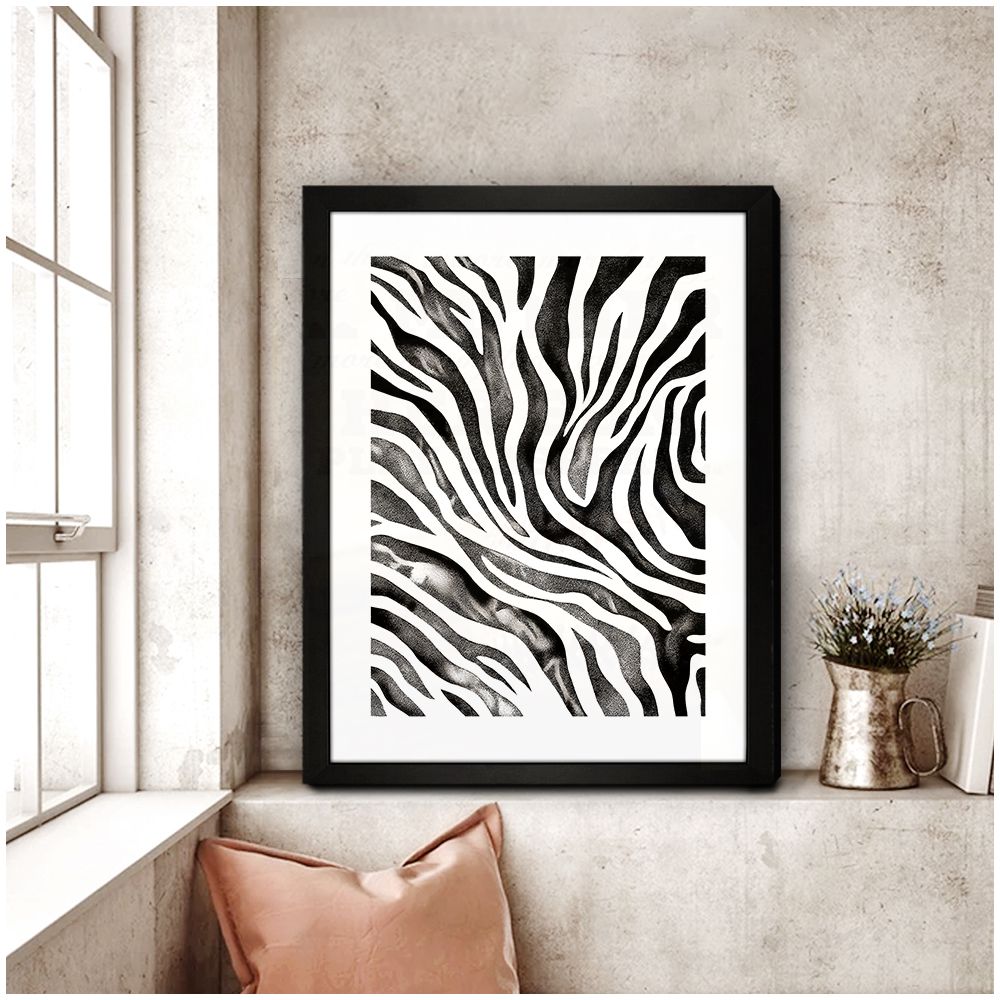 Monochrome Stripes Abstract Canvas Print for Living Room