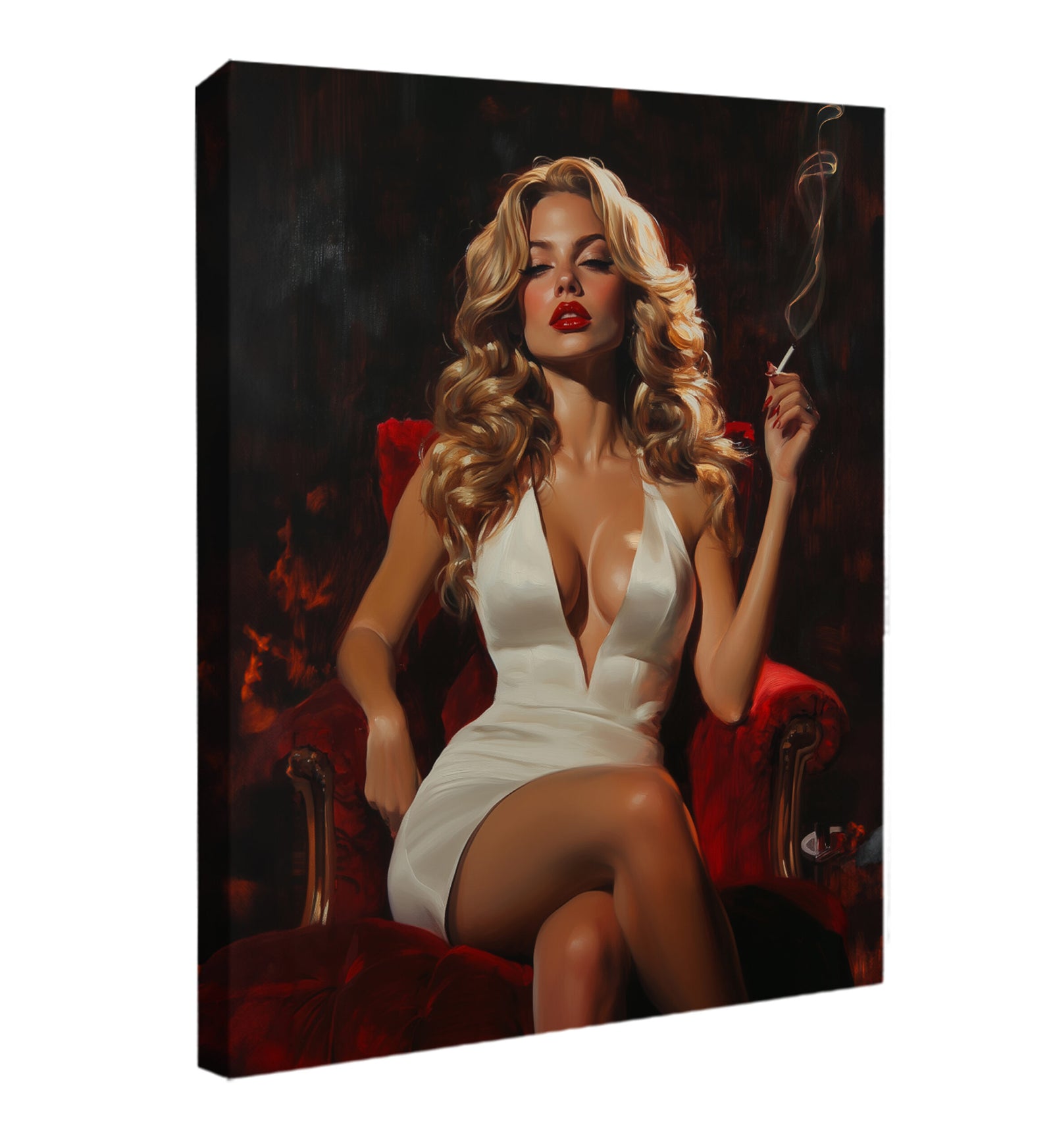 Elegant Femme Fatale – Sophisticated Oil Painting Canvas Wall Art