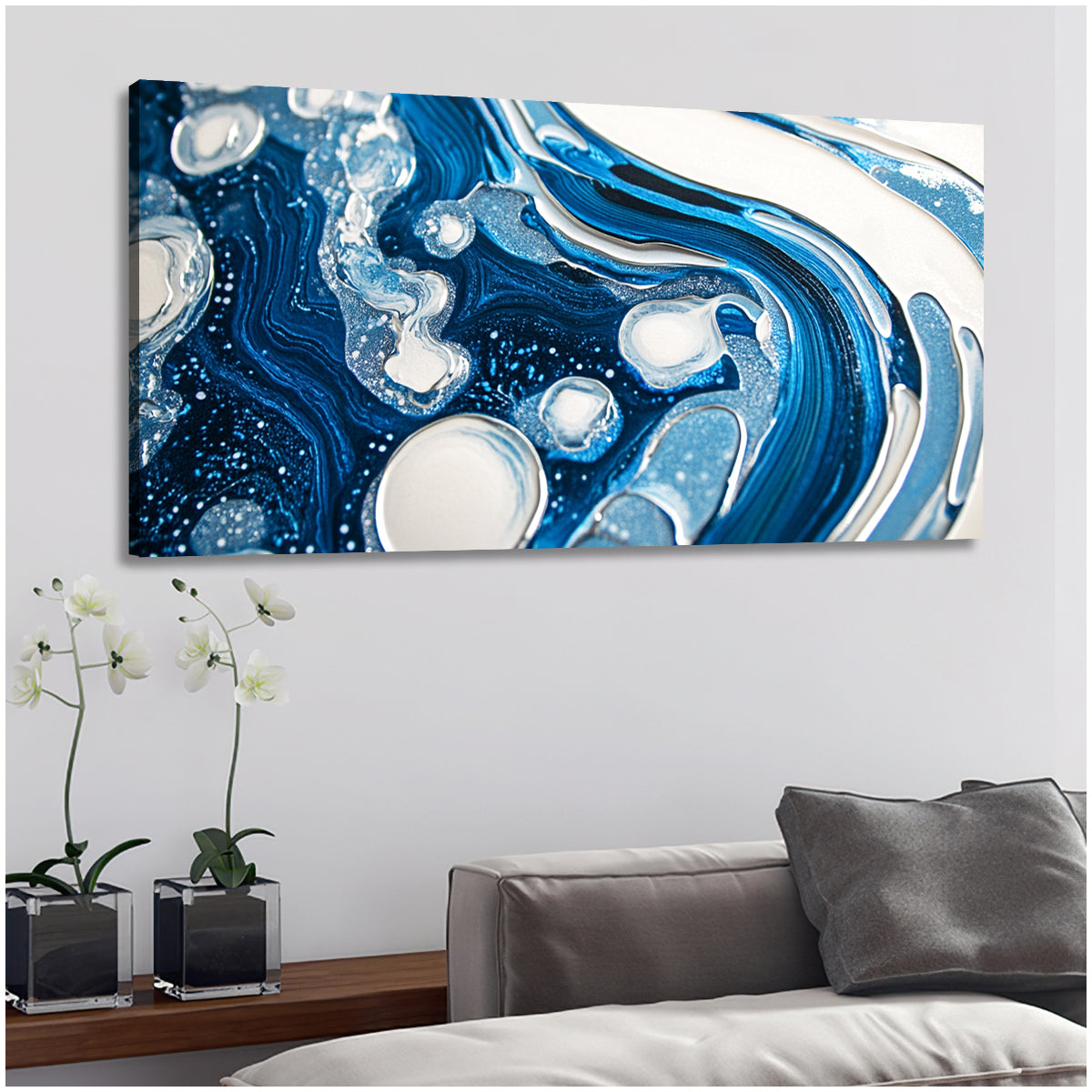 Oceanic Whispers Fluid Art Abstract Canvas Wall Art