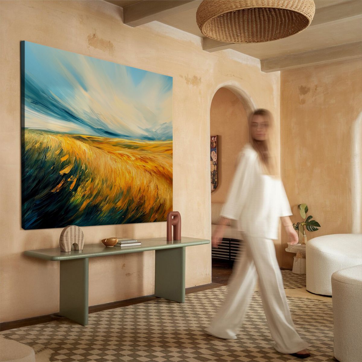 Golden Fields Landscape Abstract Canvas Wall Art for Living Room