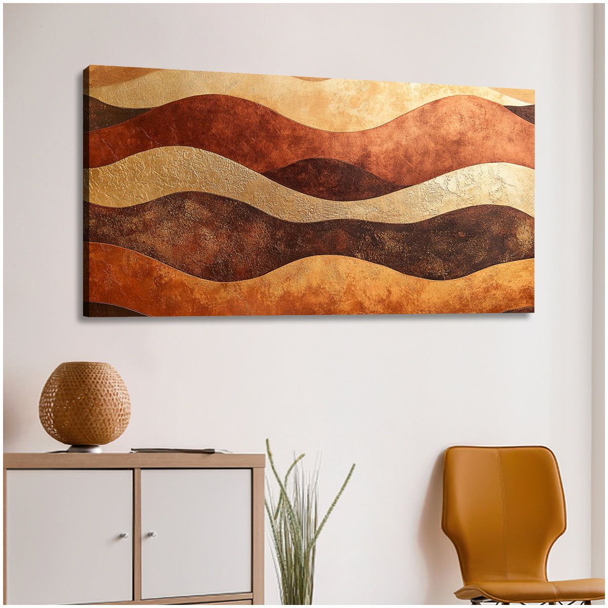 Earthy Waves Textured Geometric Abstract Canvas Wall Art
