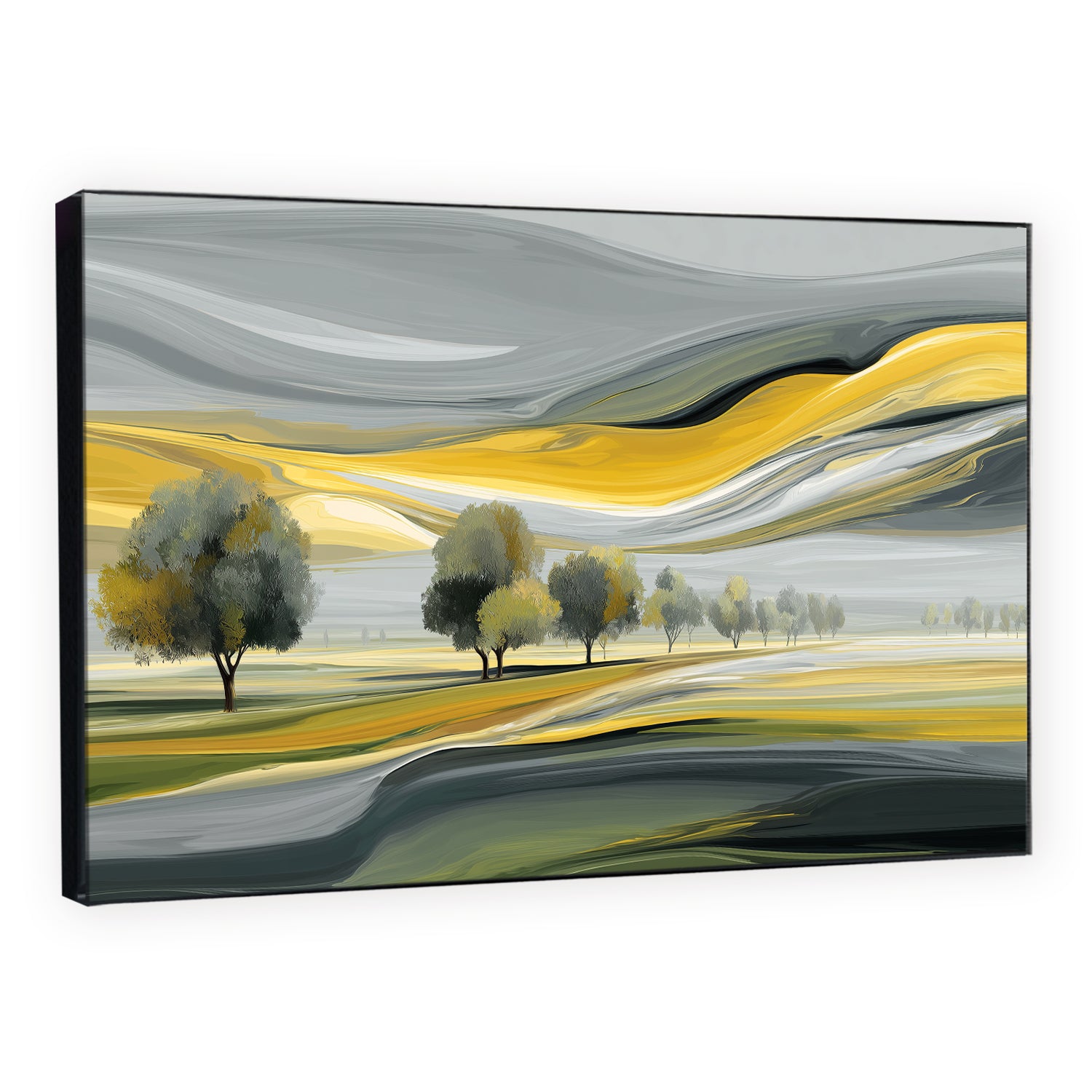 Modern Yellow and Gray Landscape Tree Artwork