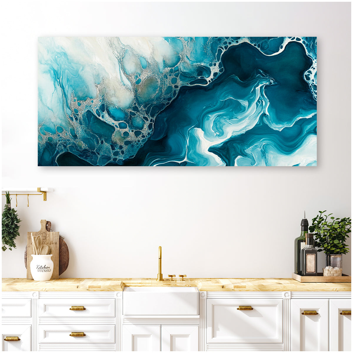 Aqua Dreams Fluid Art Abstract Canvas Wall Art