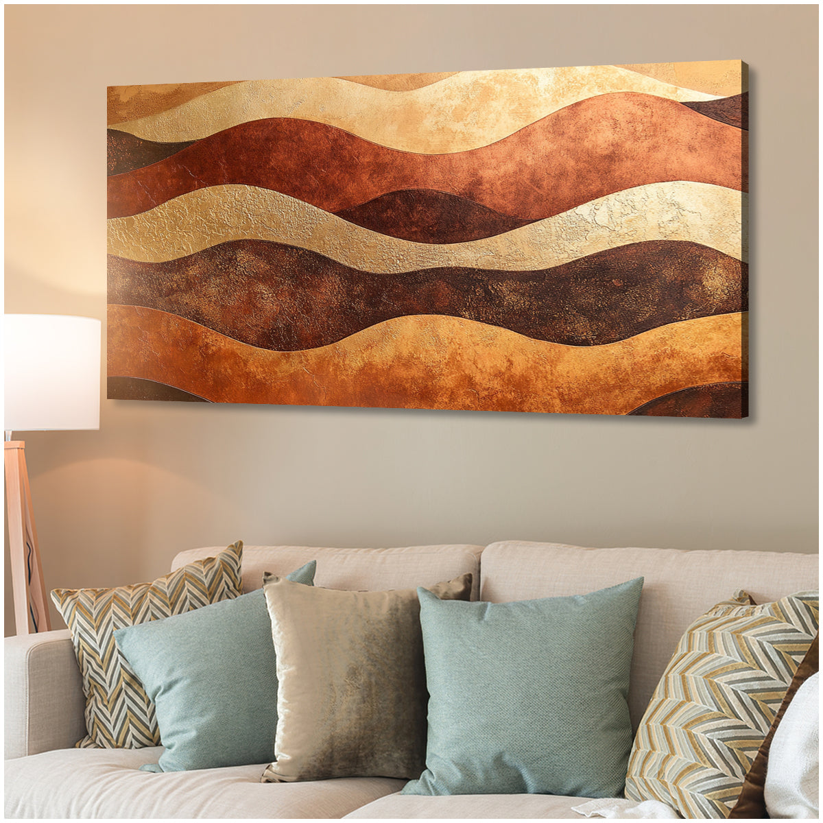 Earthy Waves Textured Geometric Abstract Canvas Wall Art