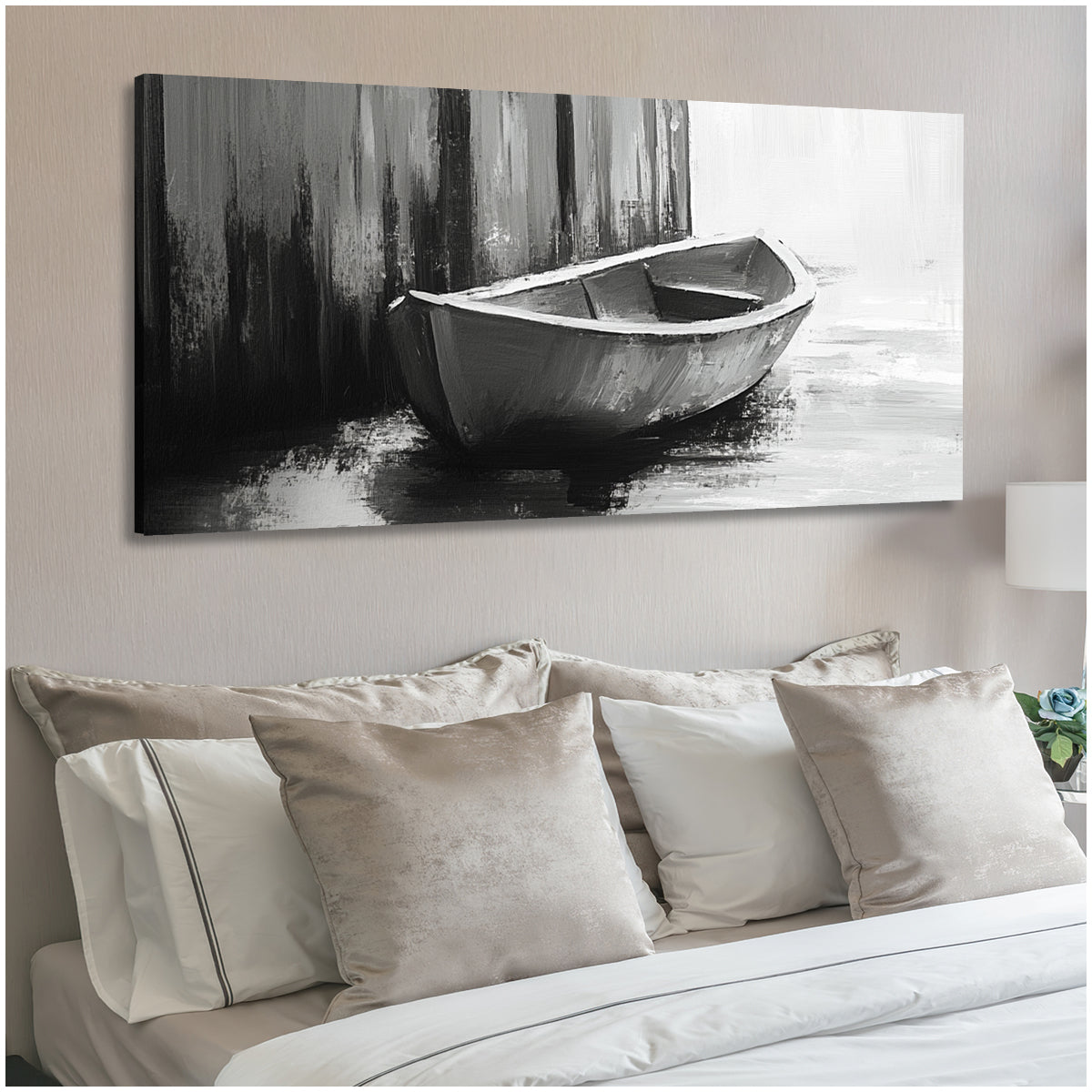 Silent Harbor Monochrome Abstract Canvas Wall Art for Living Room