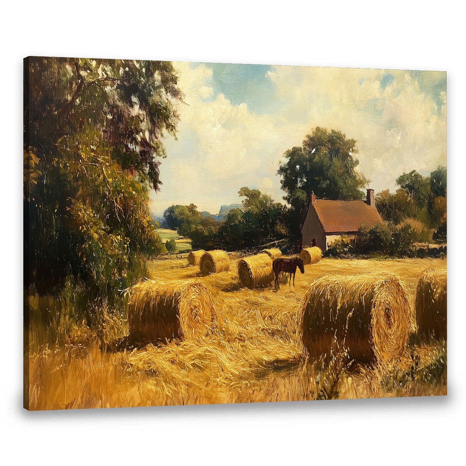 Golden Harvest – Rustic Farmhouse Landscape Abstract Canvas Wall Art