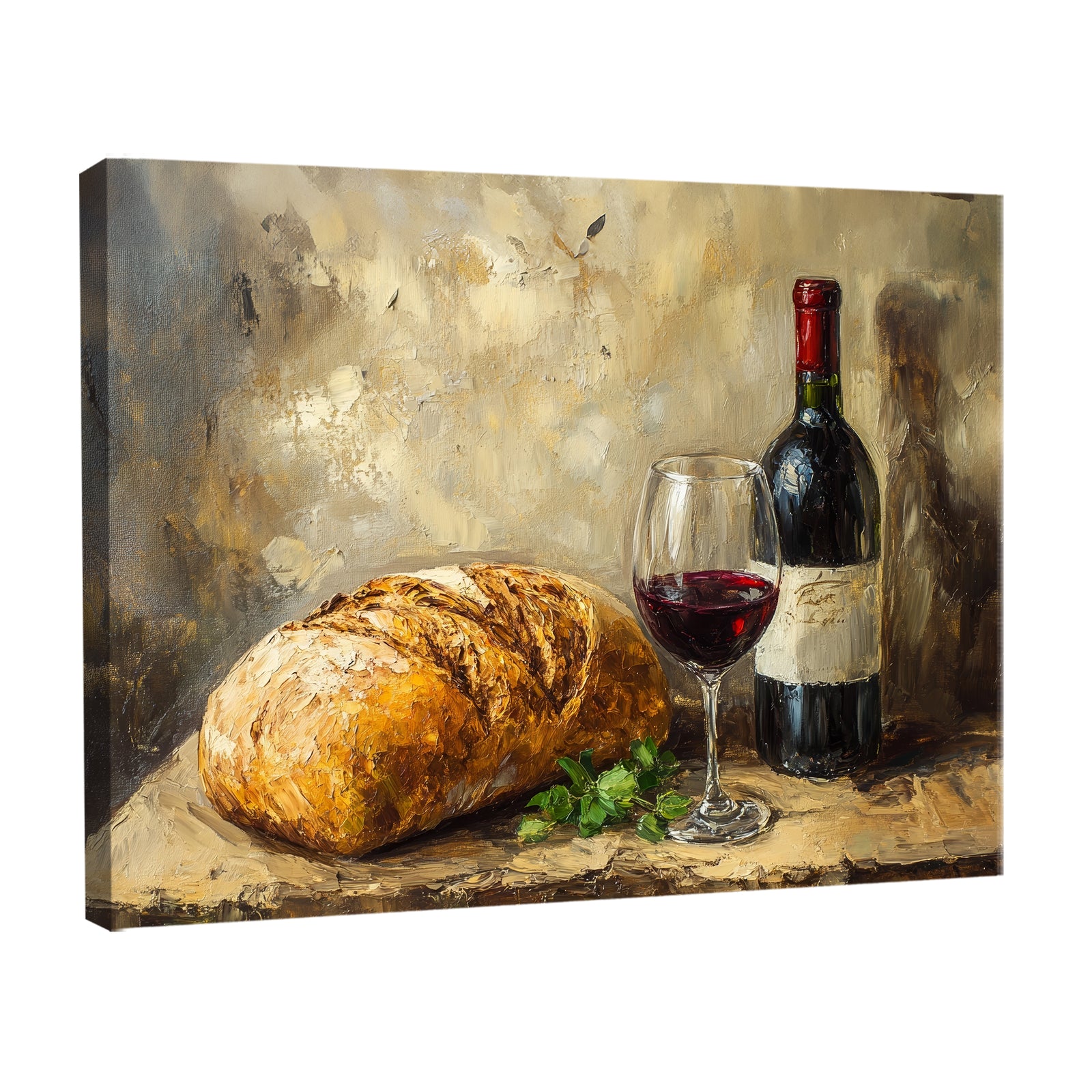 Bread and Red Wine - Vintage Oil Painting Canvas Wall Art