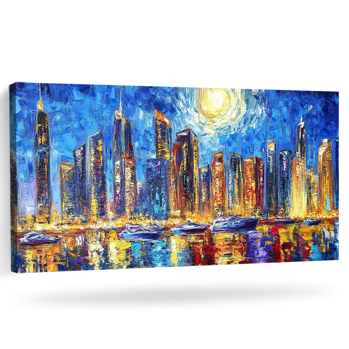 Starry Night Cityscape Abstract Canvas Wall Art