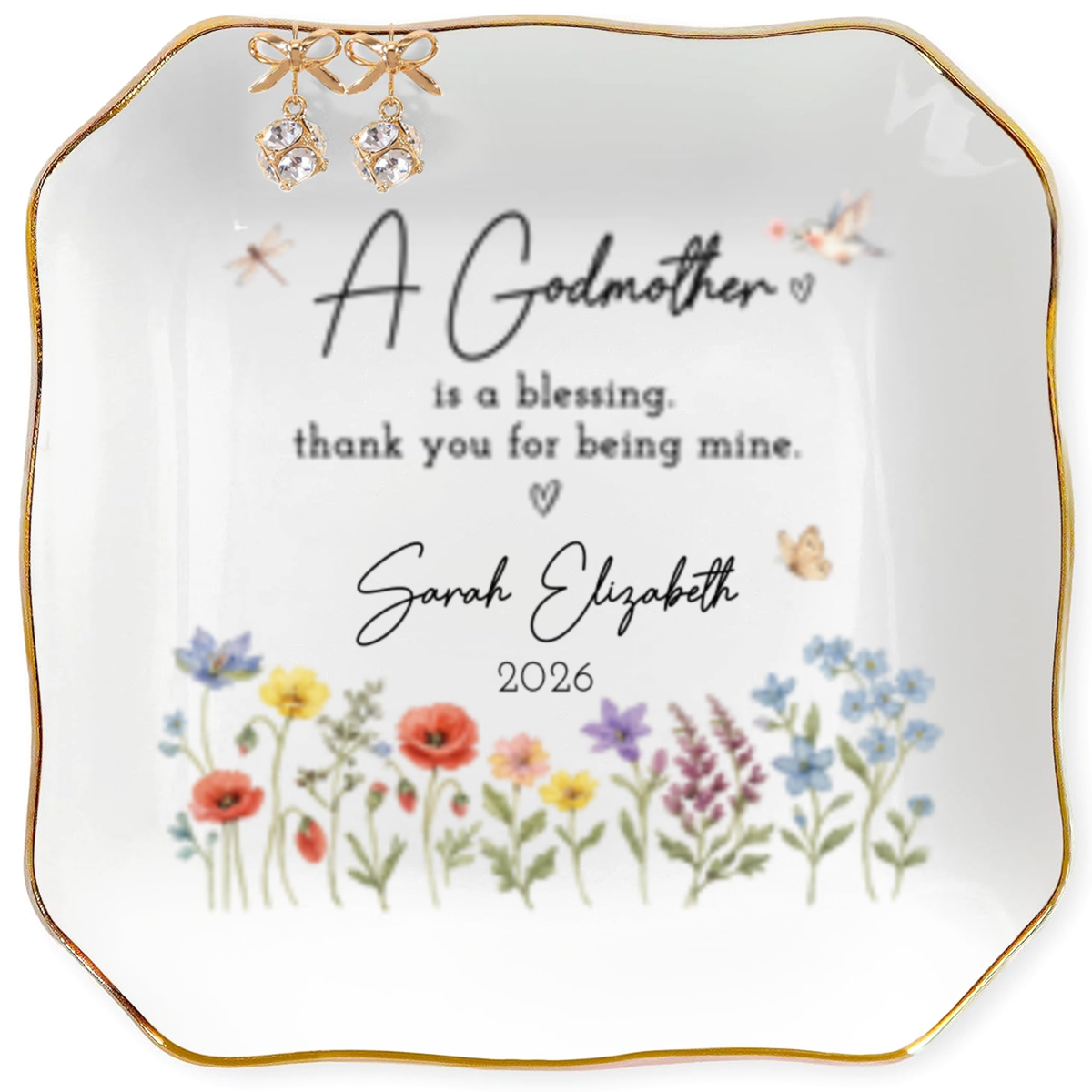 A Garden Of Love Grows Here Personalized Birth Flower Jewelry Dish Gift For Mom