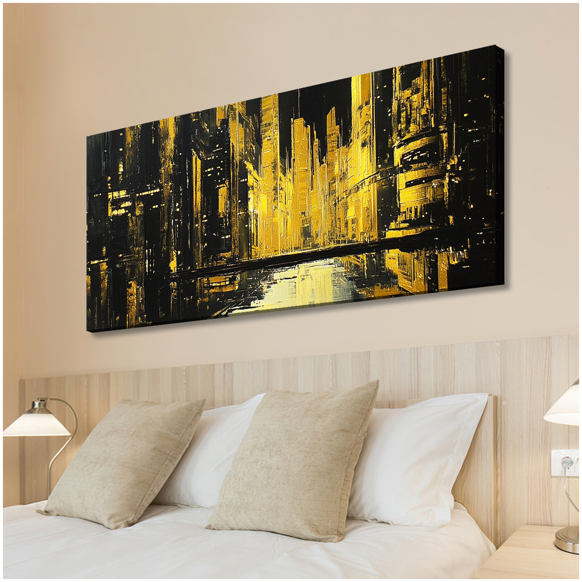 Golden Metropolis Monochromatic Abstract Canvas Wall Art