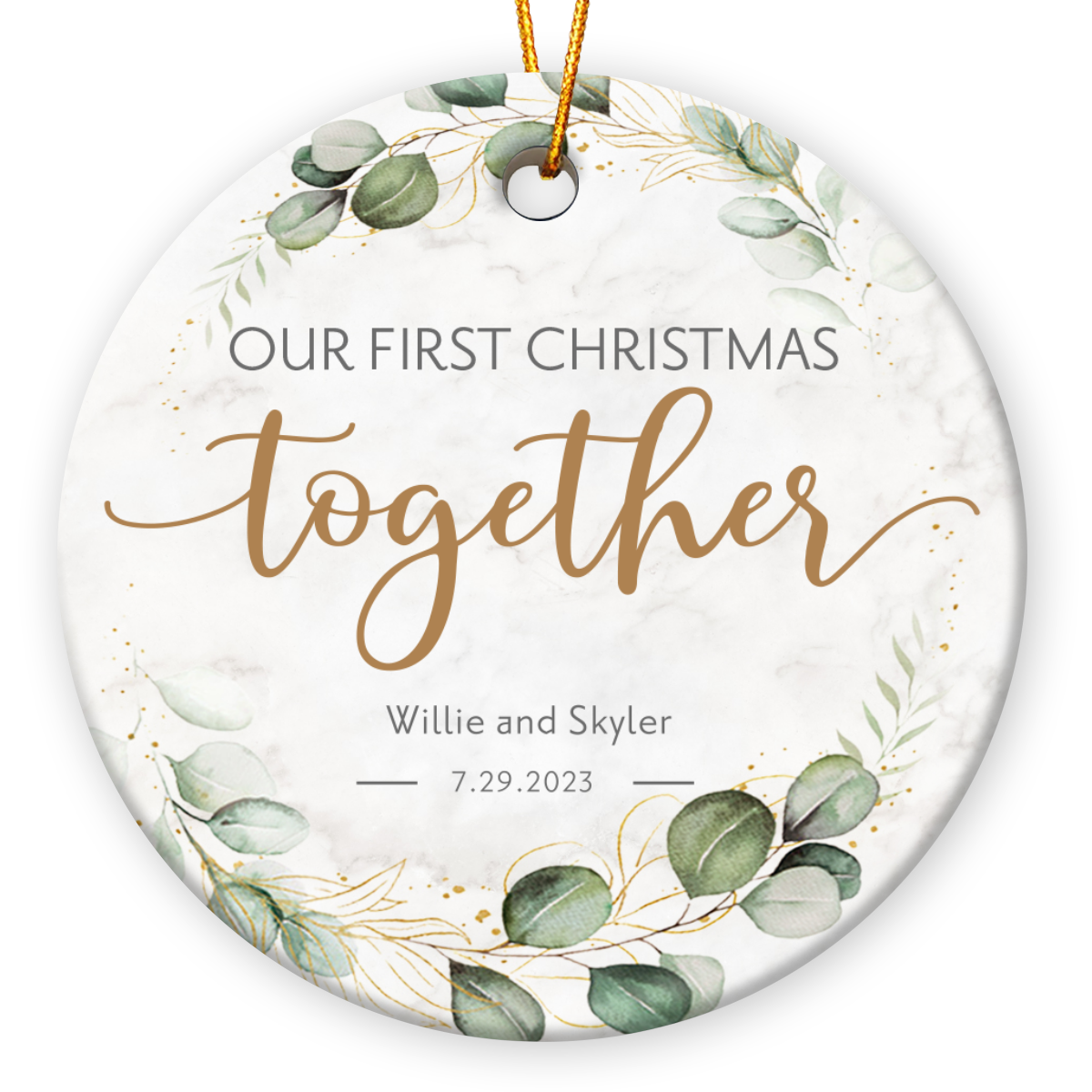 Custom Christmas Gift For New Couple First Year Together Ceramic Ornament