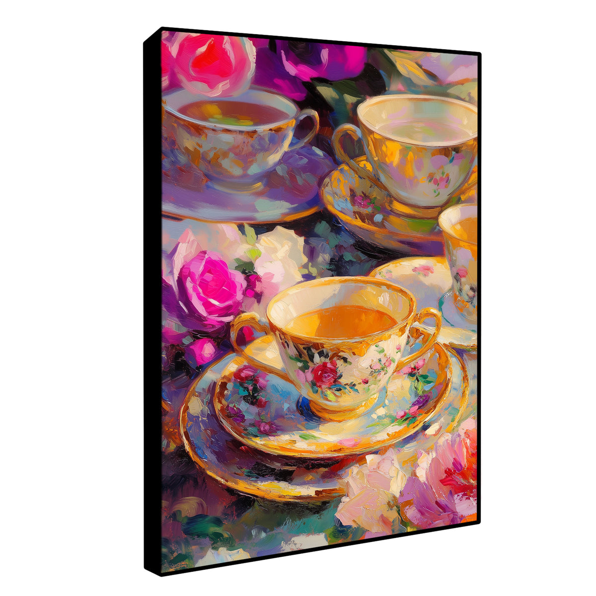 Still Life Vintage Floral Teacups Fine Art Canvas