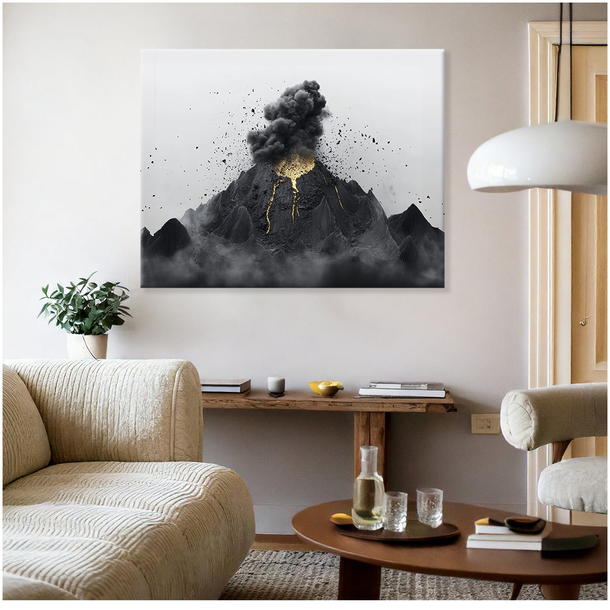 Explosive Volcano Minimalist Abstract Horizontal Wall Art