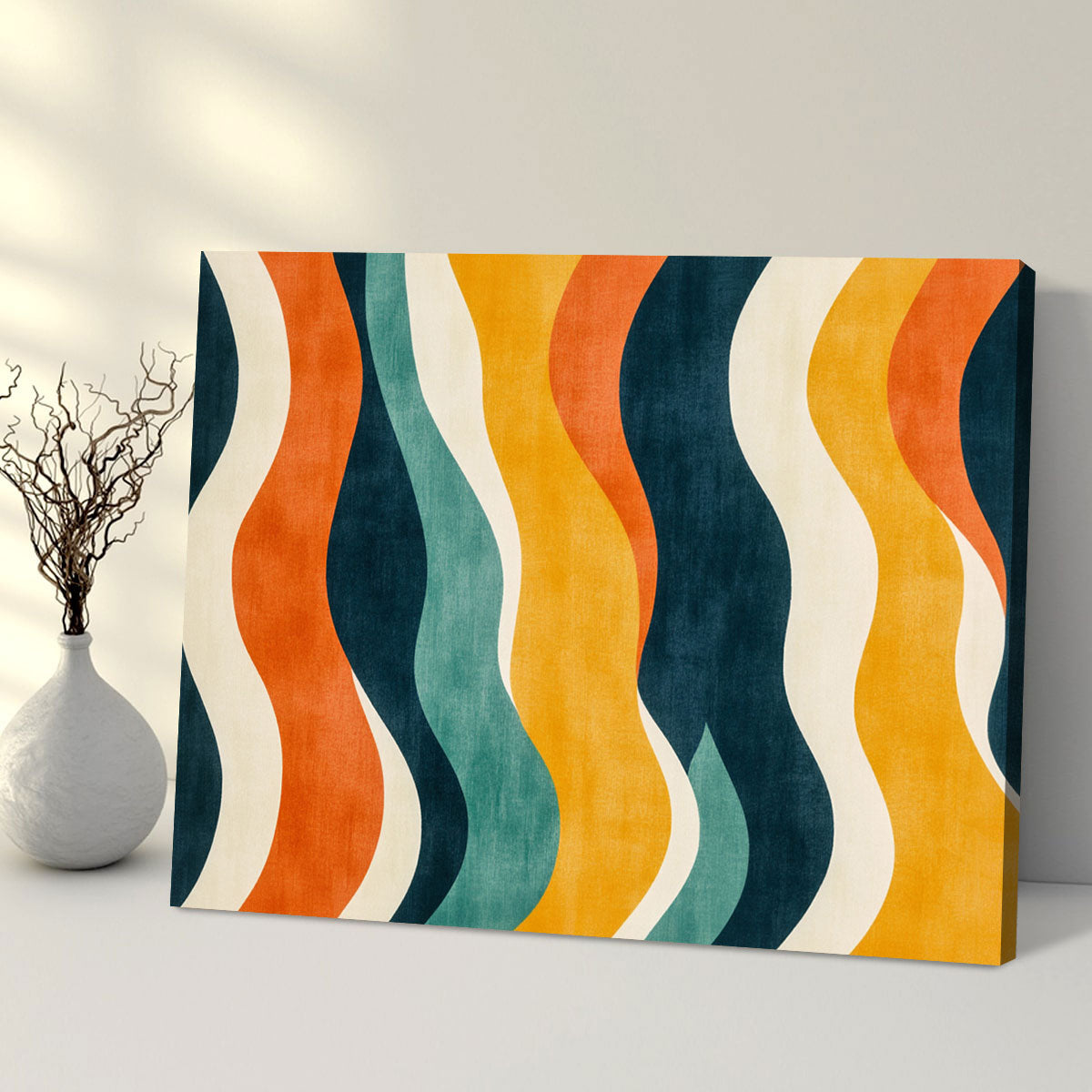 Retro Wavy Lines 70s Boho Wall Decor in Warm Muted Tones