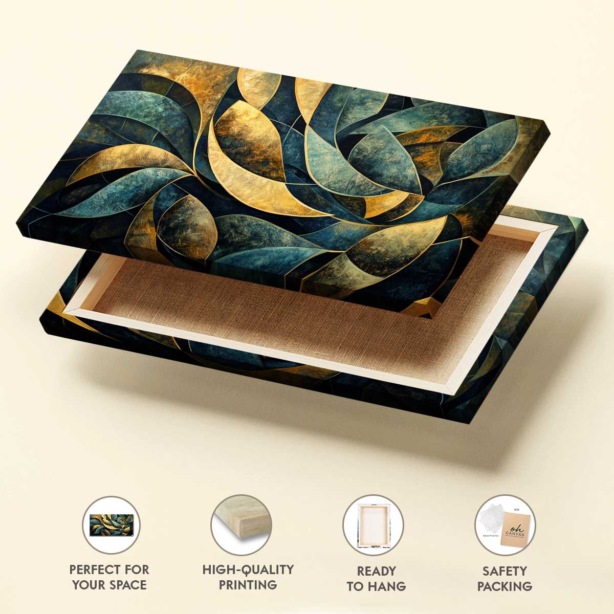 Elegant Curved Geometric Abstract Canvas Wall Art for Living Room