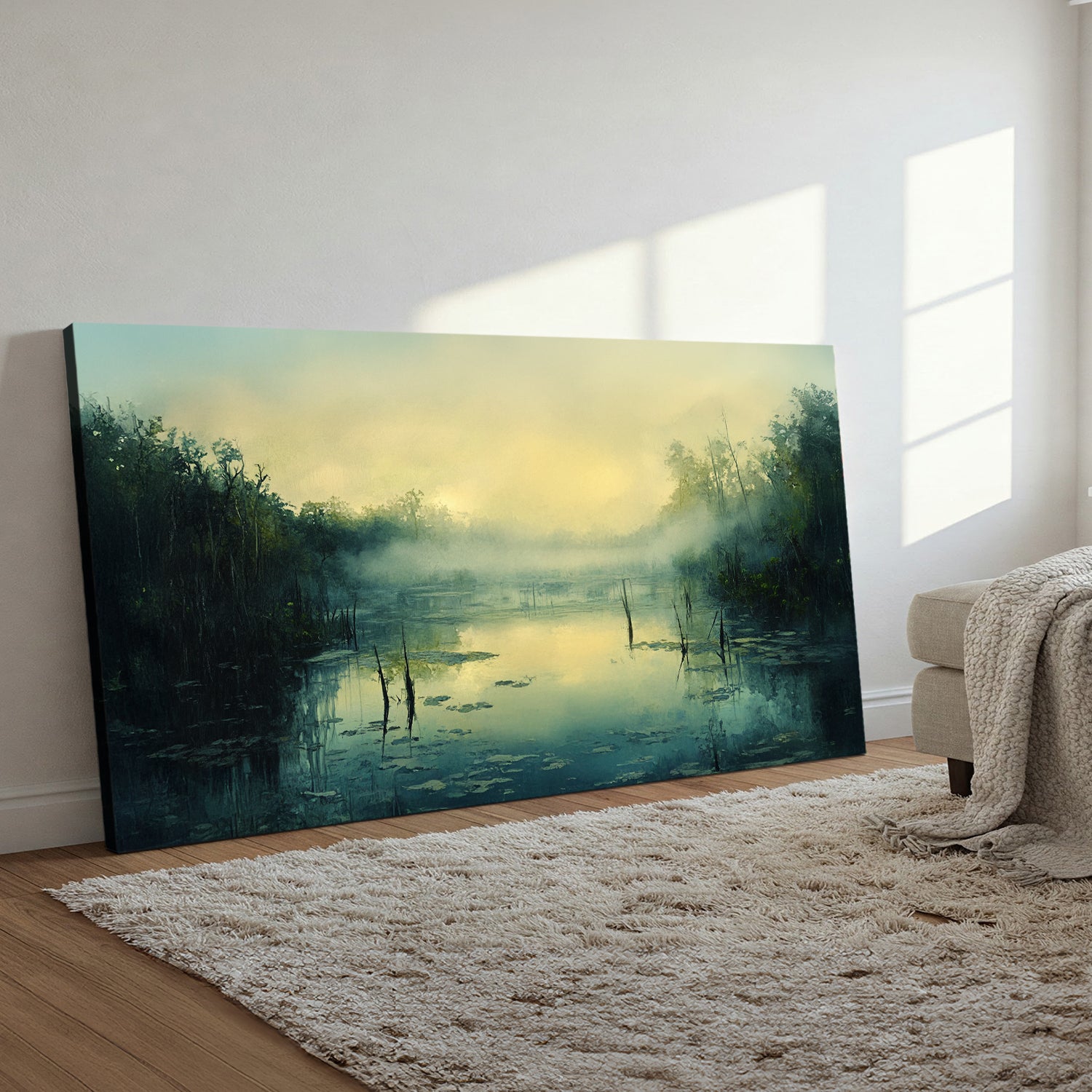 Misty Serenity Landscape Abstract Canvas Wall Art for Living Room