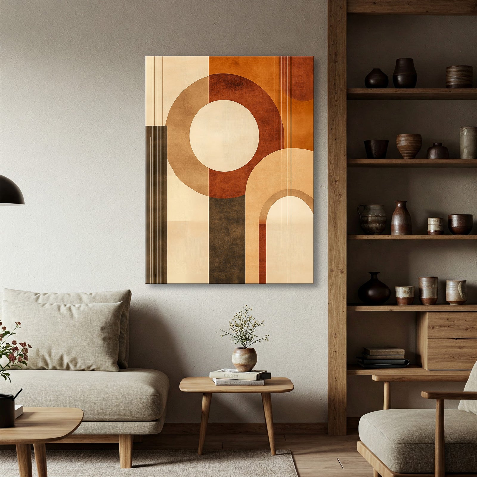 Beige Brown Minimal Shapes Canvas Wall Art for Neutral Decor