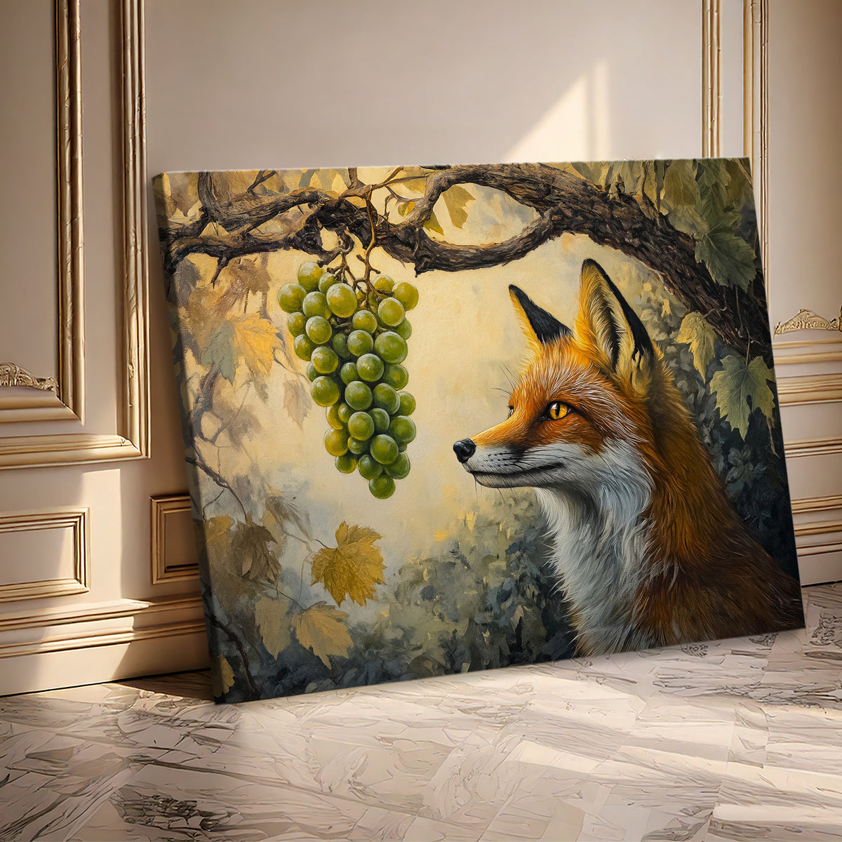 The Fox and The Grapes - Vintage Oil Painting Canvas Wall Art