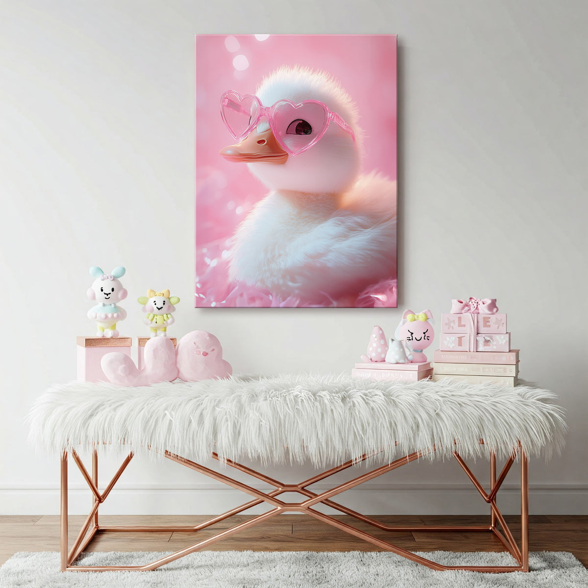 Cute Duck with Pink Heart Glasses Funny Bathroom Art