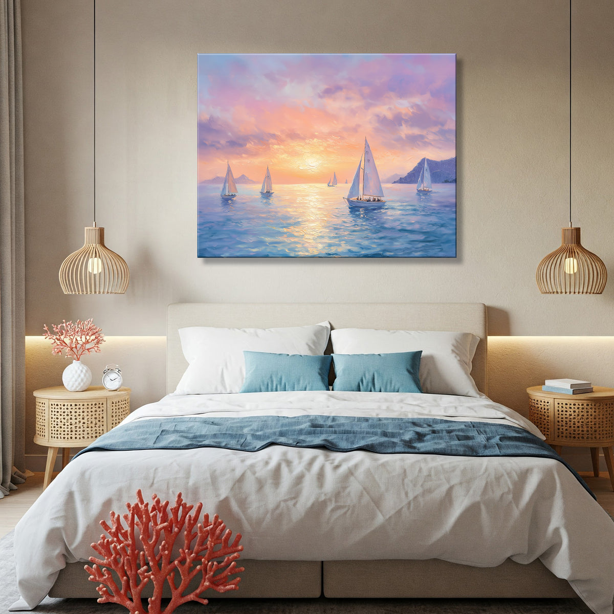 Sailboats Floating on Vast Sea fineart Canvas Print