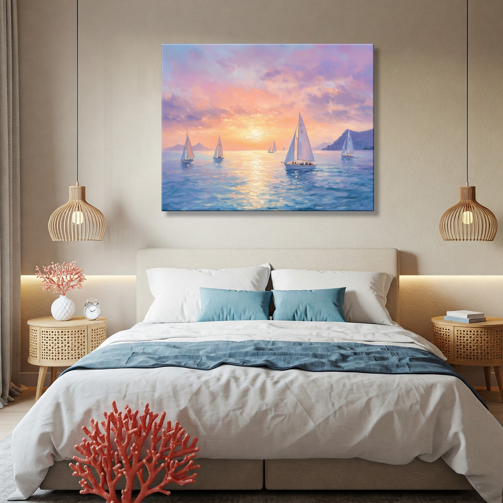 Sailboats Floating on Vast Sea fineart Canvas Print