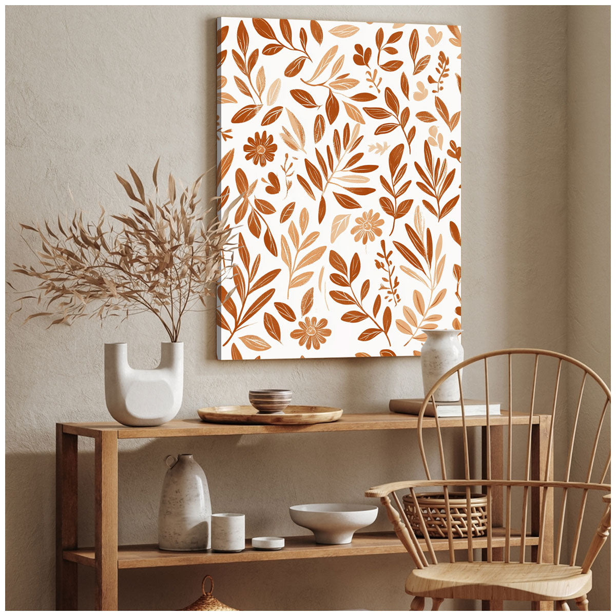 Autumnal Botanical Leaf Canvas Boho Wall Decor