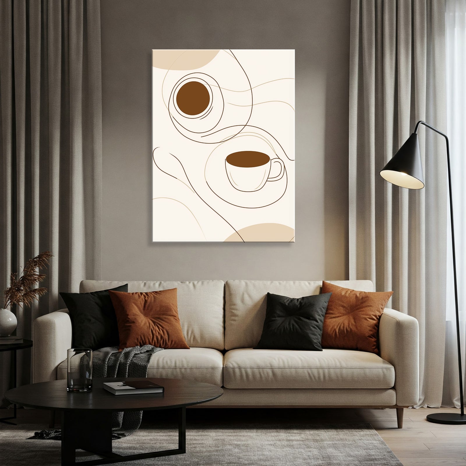 Top View Line Drawing Canvas in Minimal Monochrome Boho Style