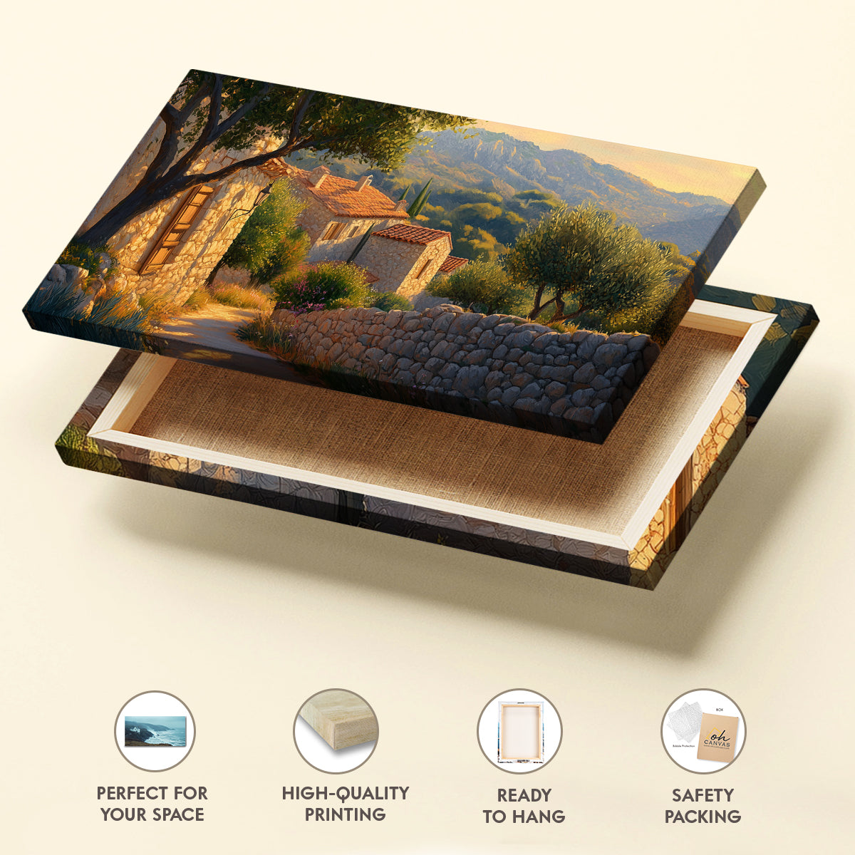 Mediterranean Village Scene with Stone Walls Canvas Art