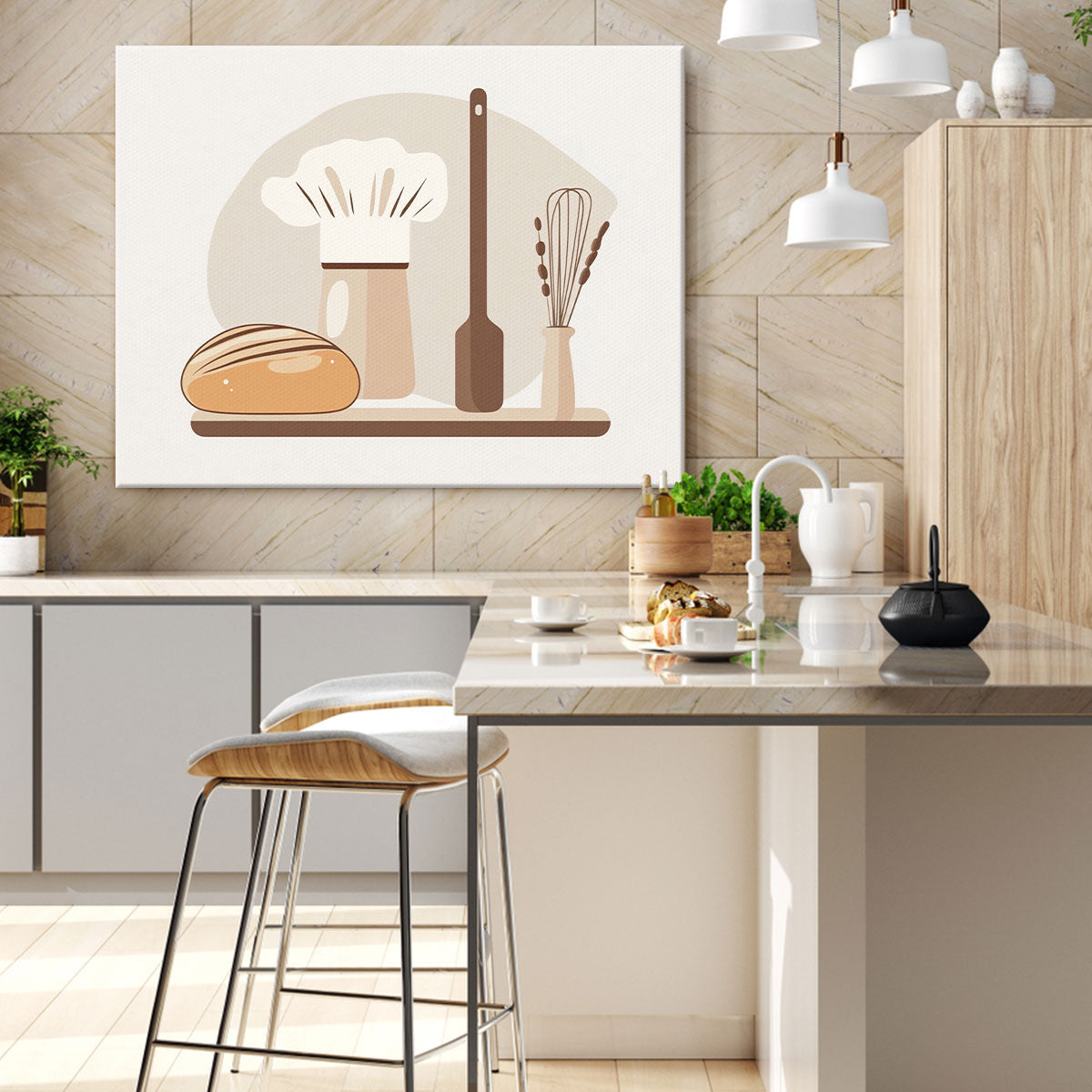 Minimalist Kitchen Utensils Canvas Wall Art