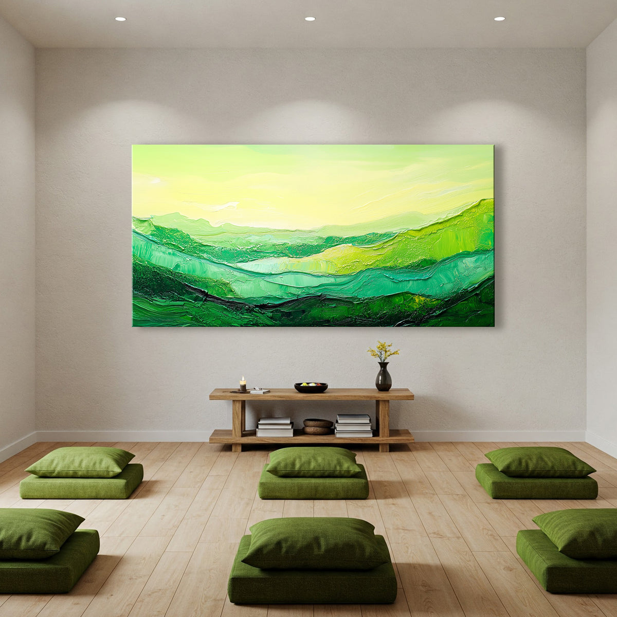Green Abstract Landscape Canvas in Boho Earthy Tones