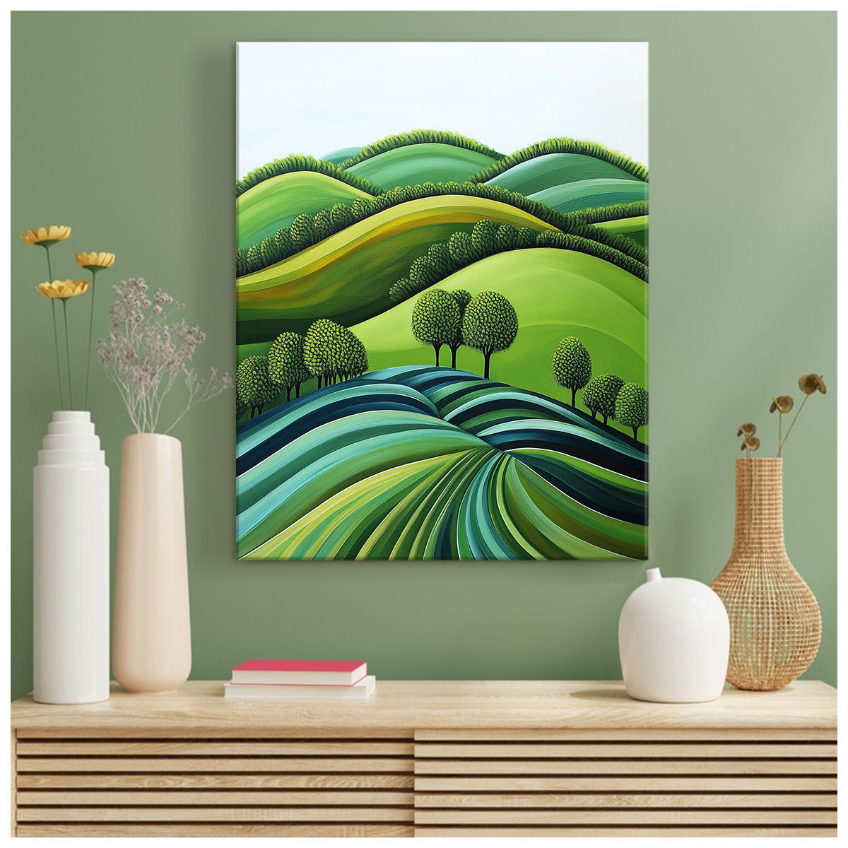 Verdant Rolling Hills Abstract Green Landscape