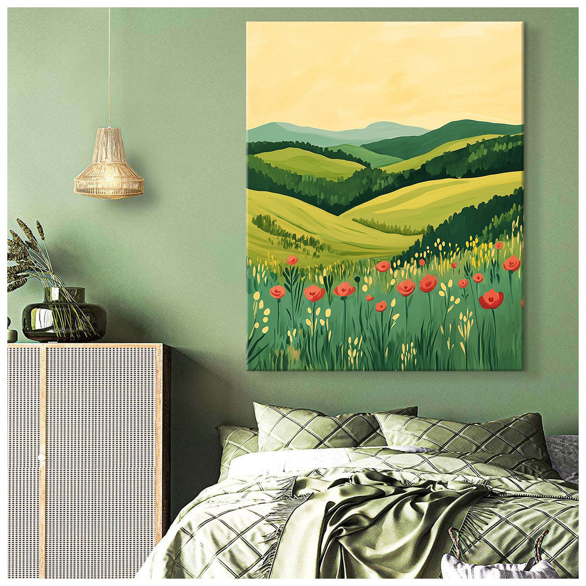 Blooming Vibrant Poppies Vintage Artwork