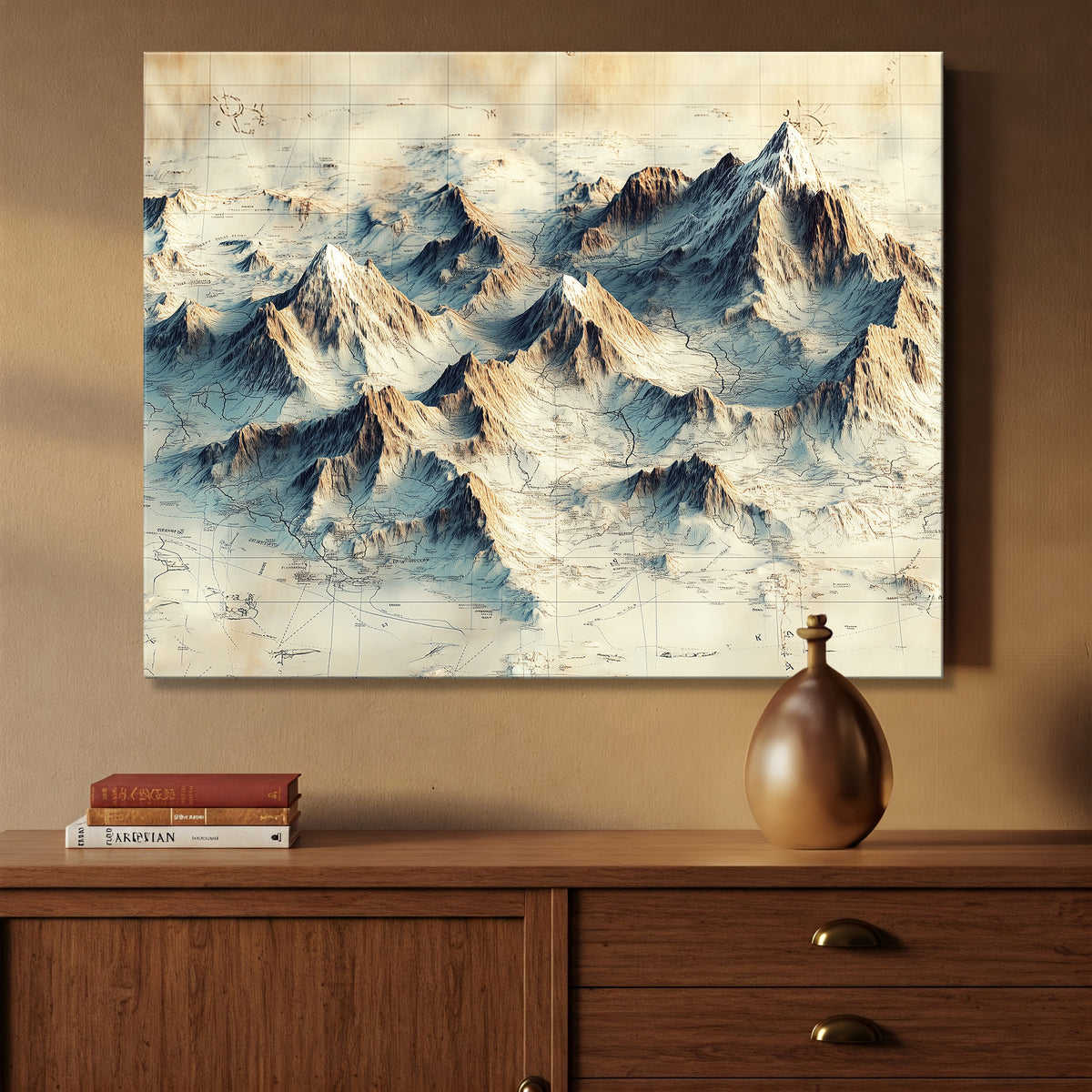 Antique Map Style Mountain Range Illustration Canvas Wall Art