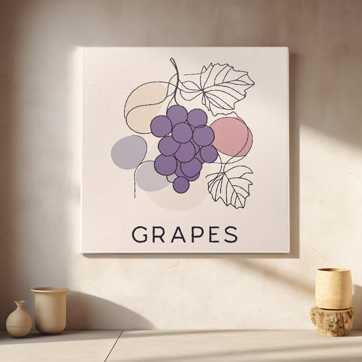 Minimalist Grape Cluster Line Canvas Wall Art
