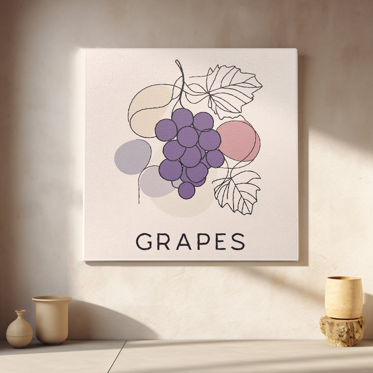 Minimalist Grape Cluster Line Canvas Wall Art