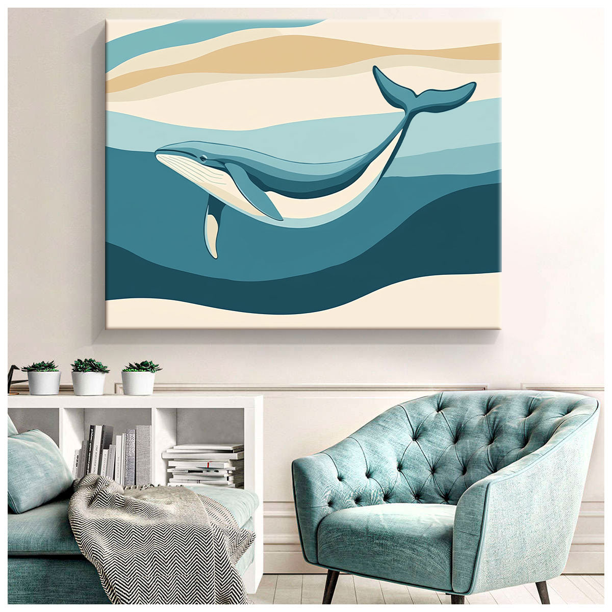 Minimalist Whale Color Block Canvas Wall Art