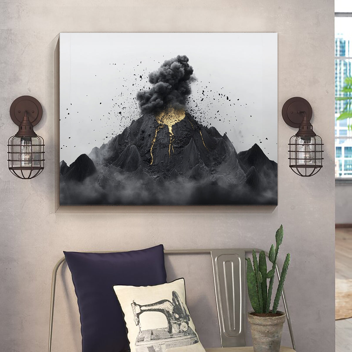 Explosive Volcano Minimalist Abstract Horizontal Wall Art