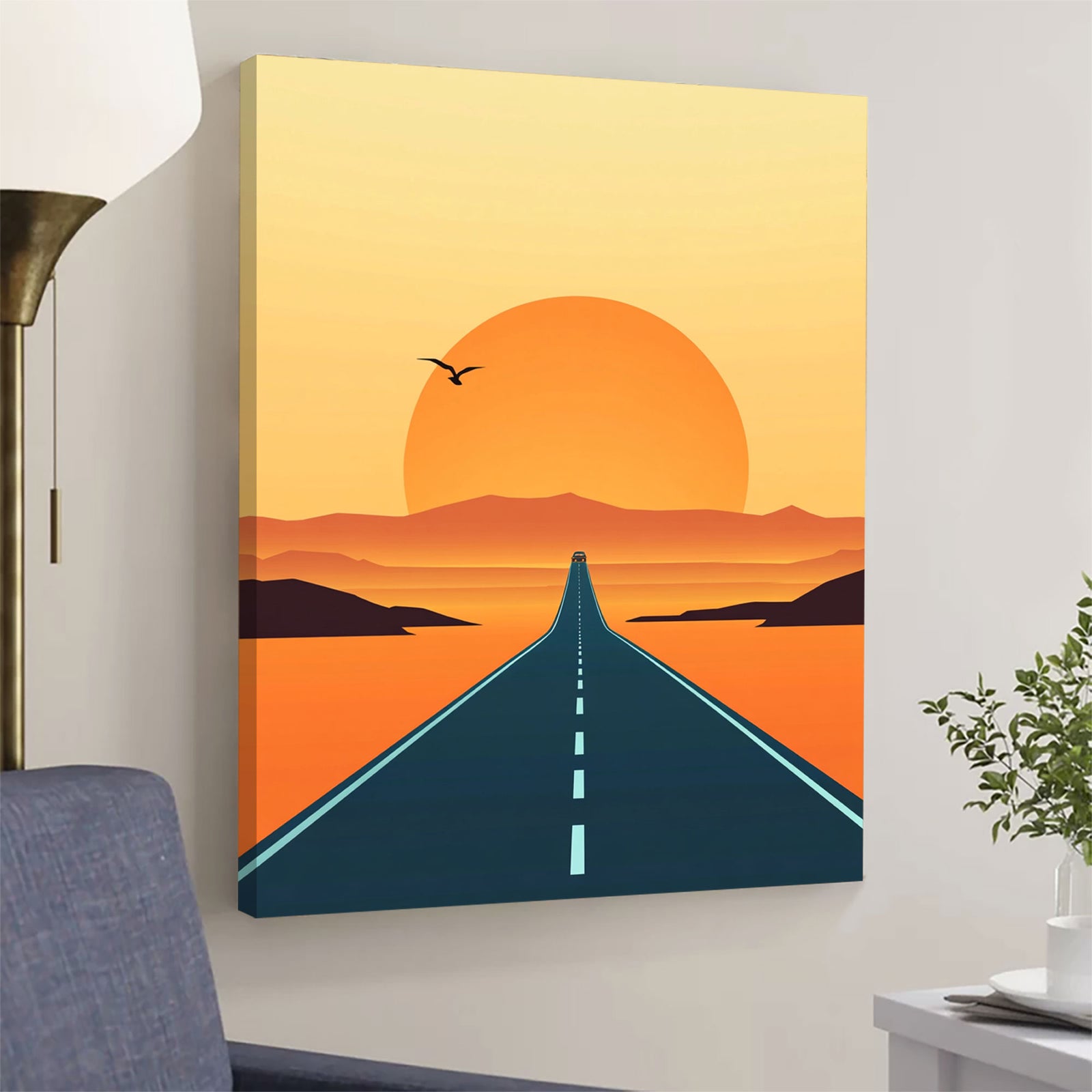 Sunset Road Trip Canvas Minimalist Vertical Wall Art