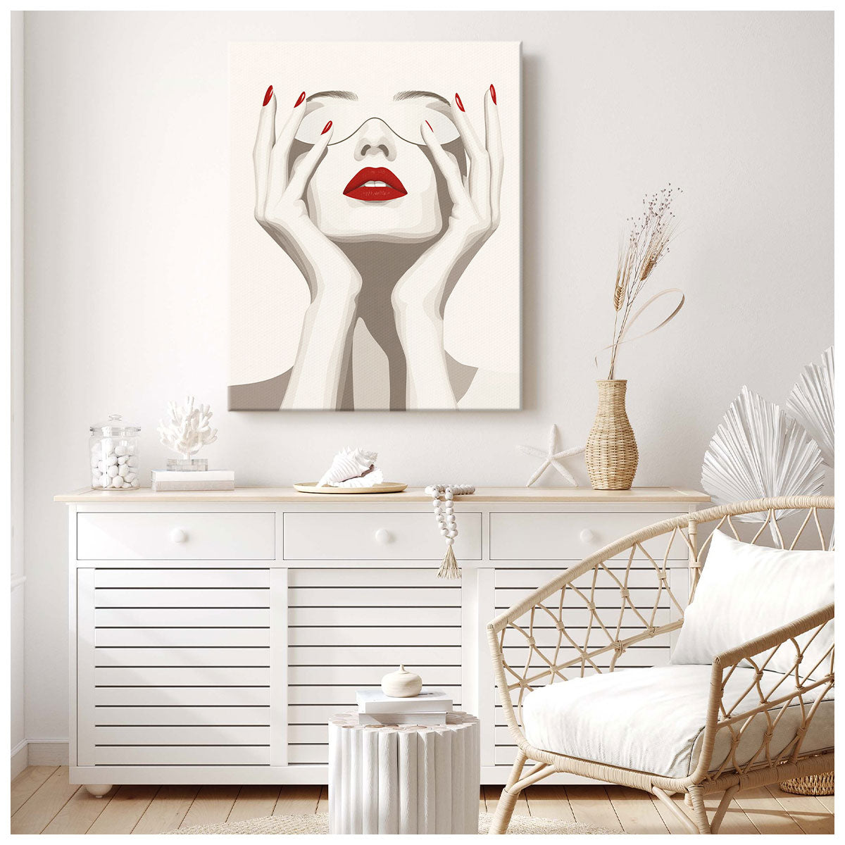 Red Lips Elegant Woman Minimalist Canvas Wall Art