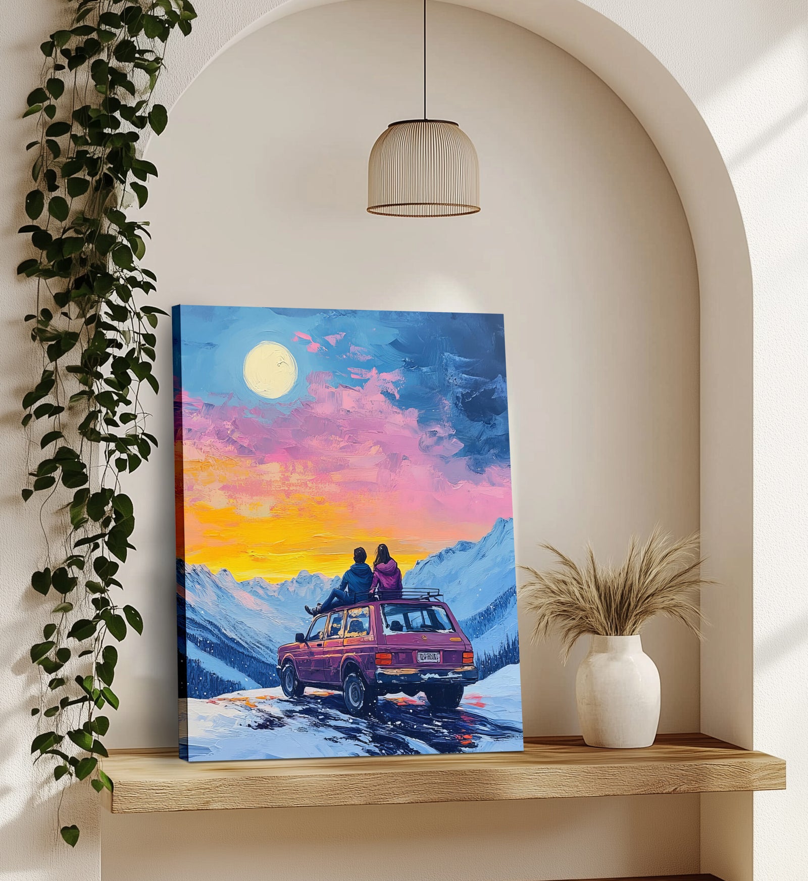Sunset Mountain Adventure Oil Painting Canvas Wall Art