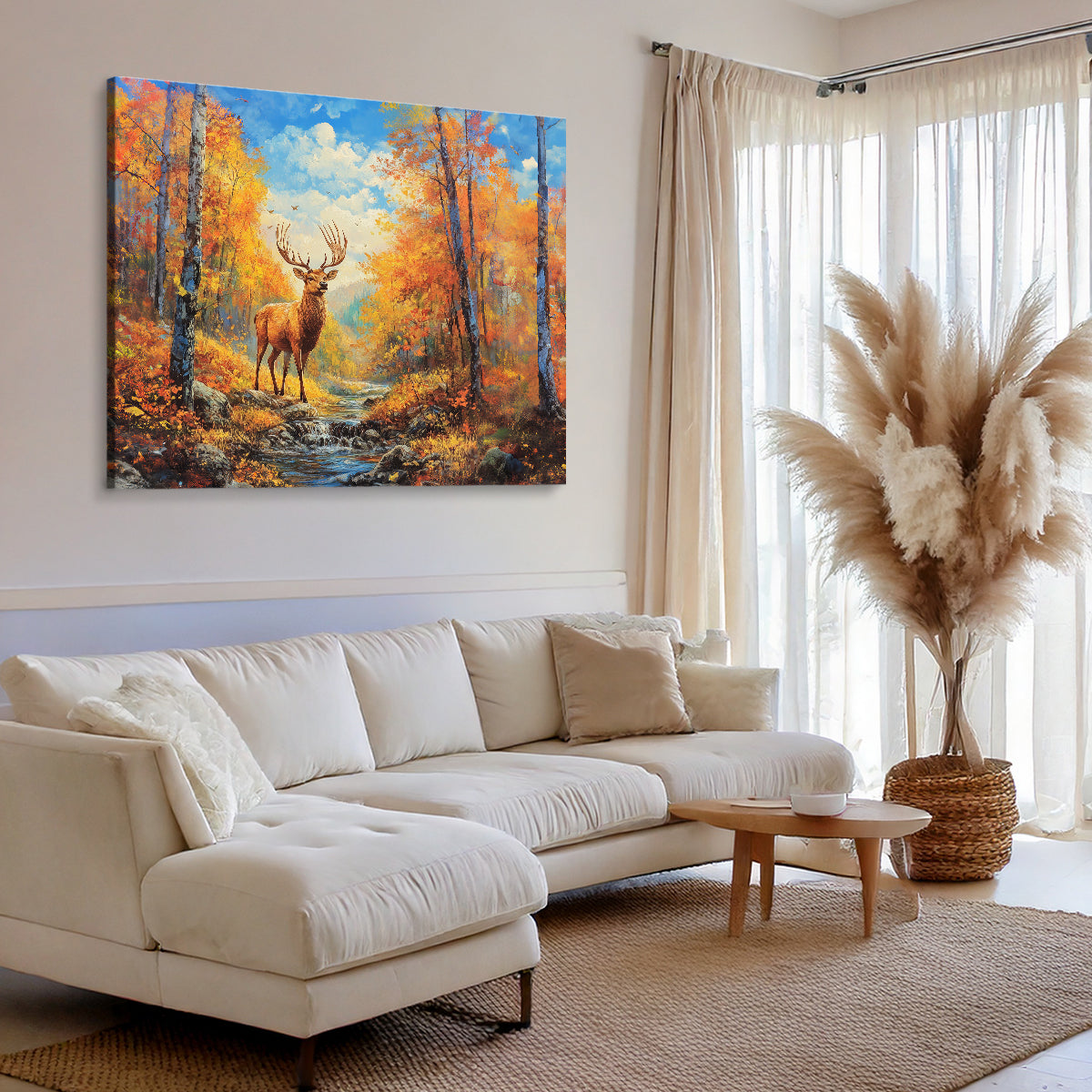 Majestic Stag in Autumn Forest Oil Painting Canvas Wall Art